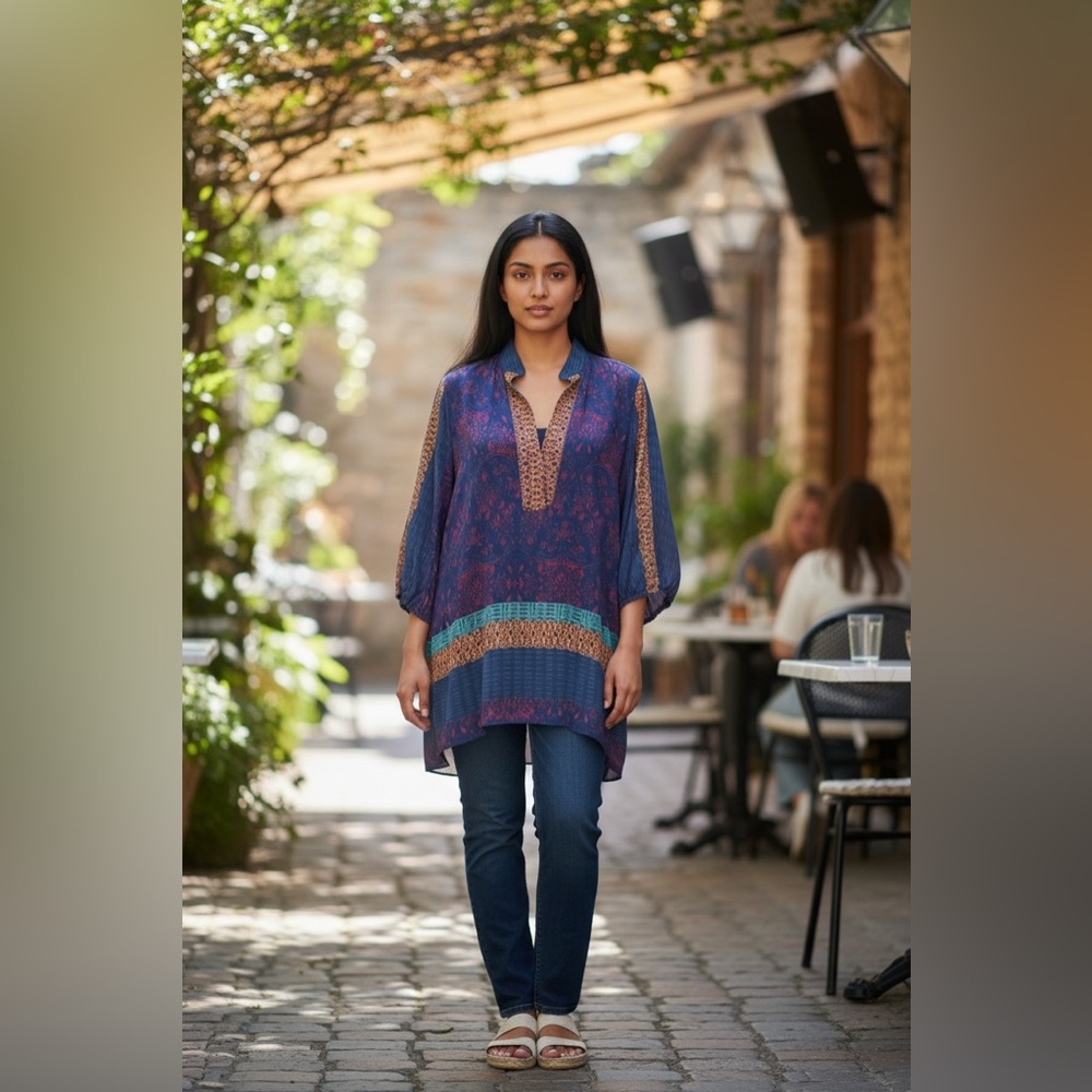 Analili Women Colorful Silk Blend Tunic Size Small